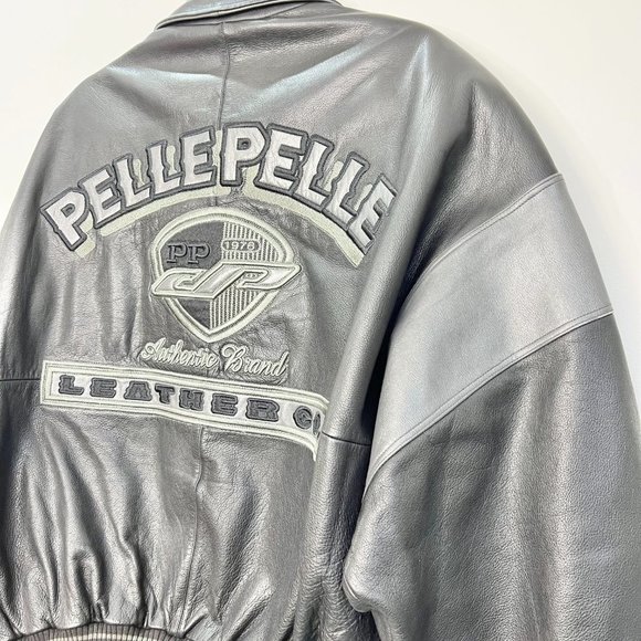 PELLE PELLE Marc Buchanan grey black embellished leather bomber jacket 42 - Picture 6 of 16